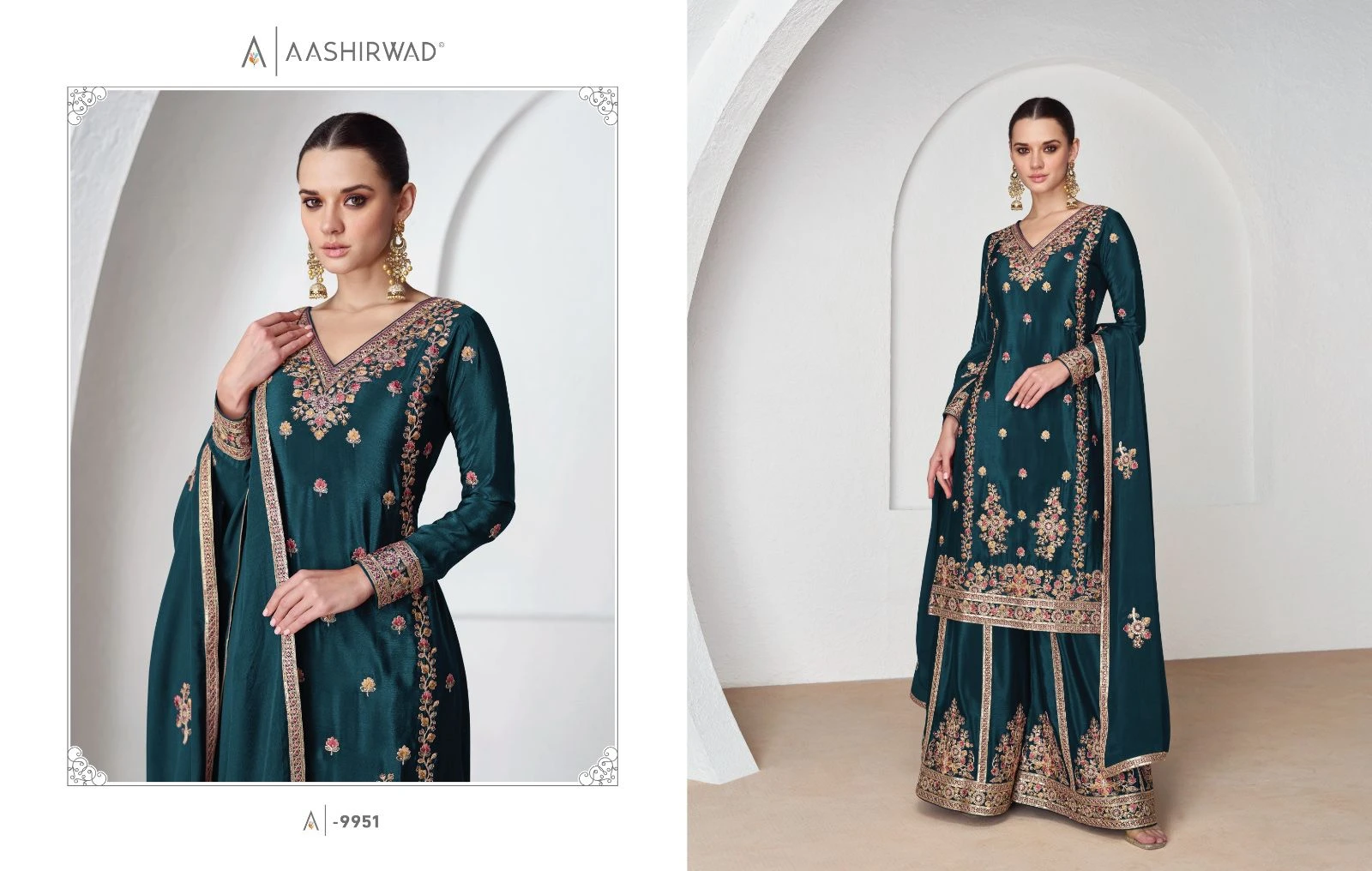 Aashirwad Nazrana Premium Chinnon Silk Wholesale Designer Readymade Salwar Suit Catalog — Wholesale Salwar Suits, Aashirwad Creation wholesale from Surat - Gallery Image 3